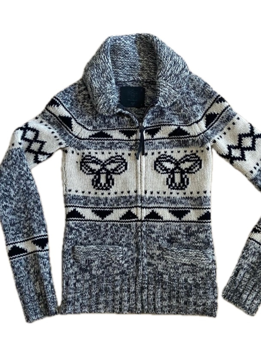 ARITZIA TNA Sea to Sky Quarter Zip Sweater XS Black Cream 100% Lambswool Vintage